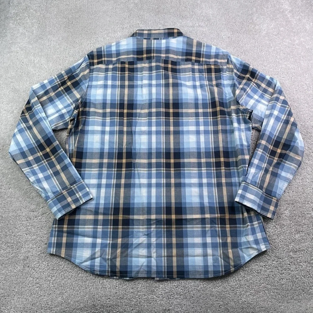 Banana Republic Shirt Mens XL Blue Plaid Stretch Soft Wash Slim Fit‎ Button Up